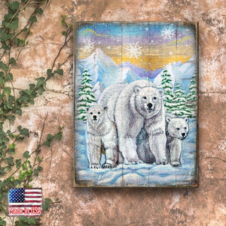 Polar Bears Art Wooden Wall Art by Nature Wonders - Nature Wildlife Decor - 95215B