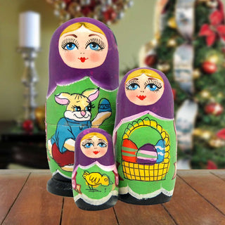 Easter Matreshka Nesting Hand-Painted Doll Set of 3 by G. DeBrekht - Easter Spring Decor - 14716