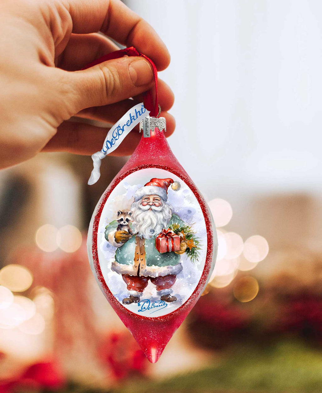 Santa Claus Presents Drop Glass Ornament by G. Debrekht - Christmas Santa Snowman Decor - 757-045