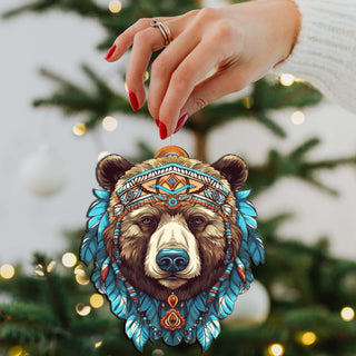 Mysterious Bear Face Wooden Ornaments by G.Debrekht - Wildlife Holiday Decor - 8710124-2