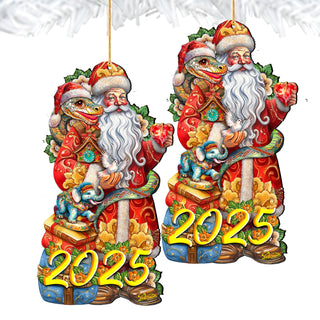 2025 Special Santa with Snake Dated Wooden Ornaments by G. Debrekht - Christmas Santa Snowman Decor - 8652754-25