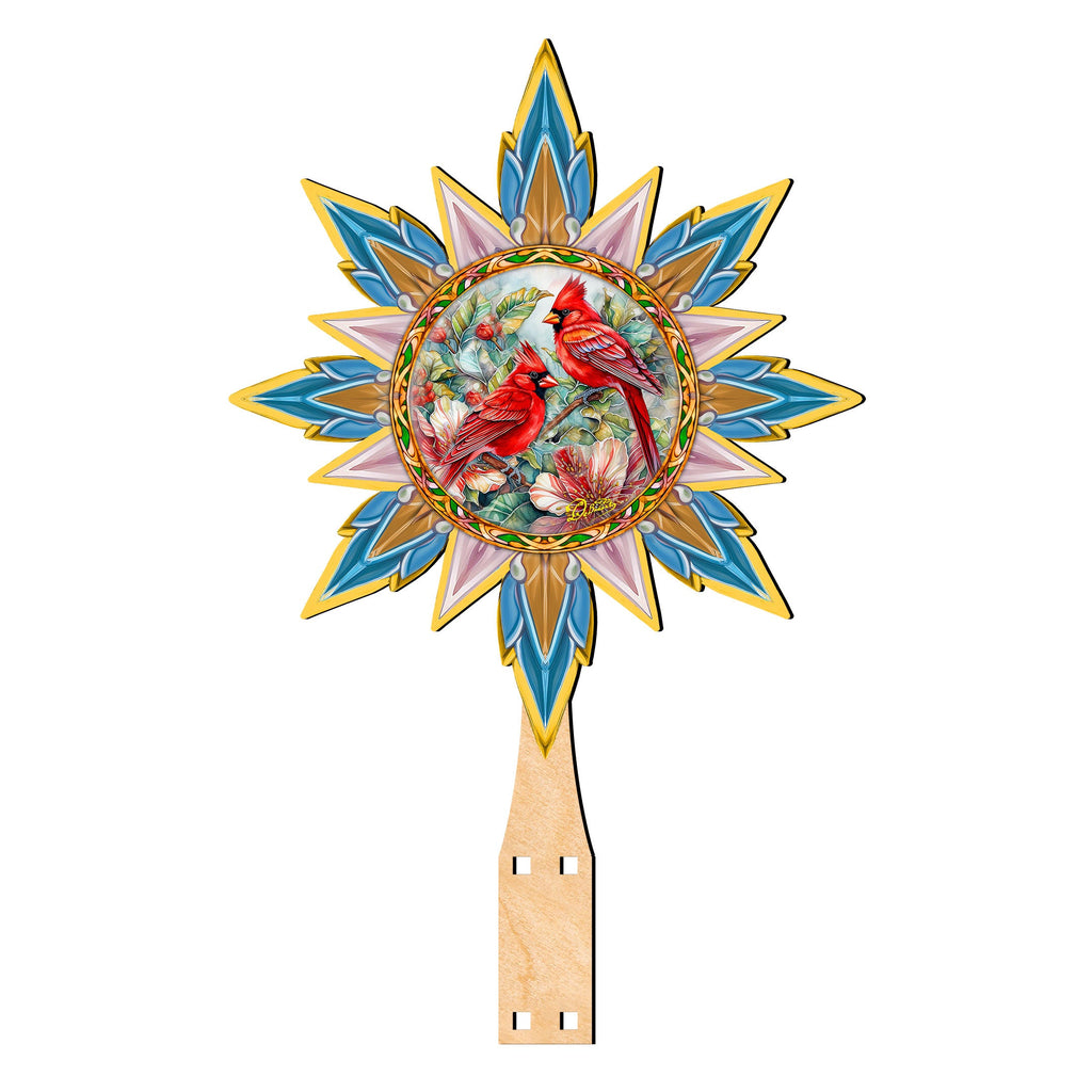 Christmas Cardinals Star Tree Topper Wooden Decor by G. Debrekht - Wildlife Holiday Decor - 89510