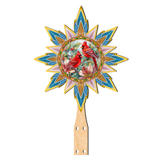 Christmas Cardinals Star Tree Topper Wooden Decor by G. Debrekht - Wildlife Holiday Decor - 89510