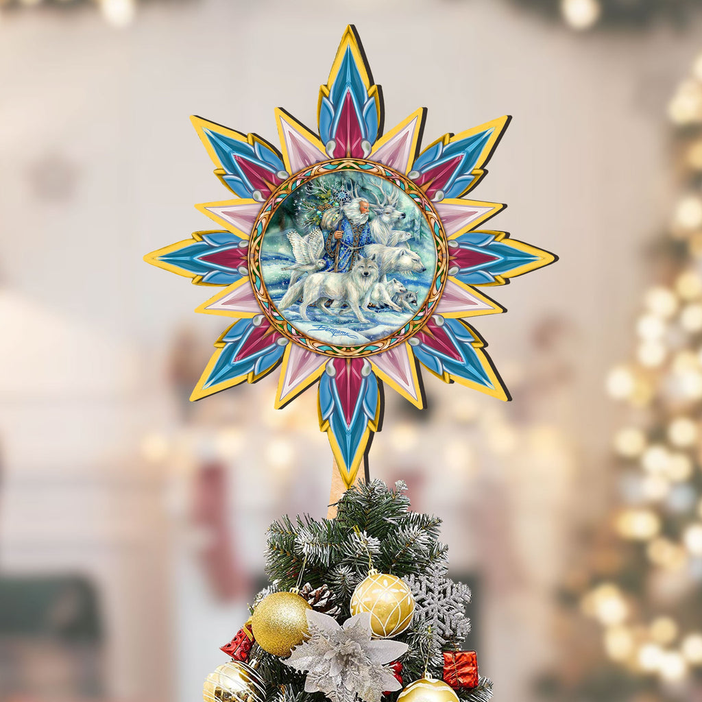 Cool Winds Father Winter Animals Tree Topper Wooden Decor by J. Bergsma - Santa Snowman Decor - 89521-JB