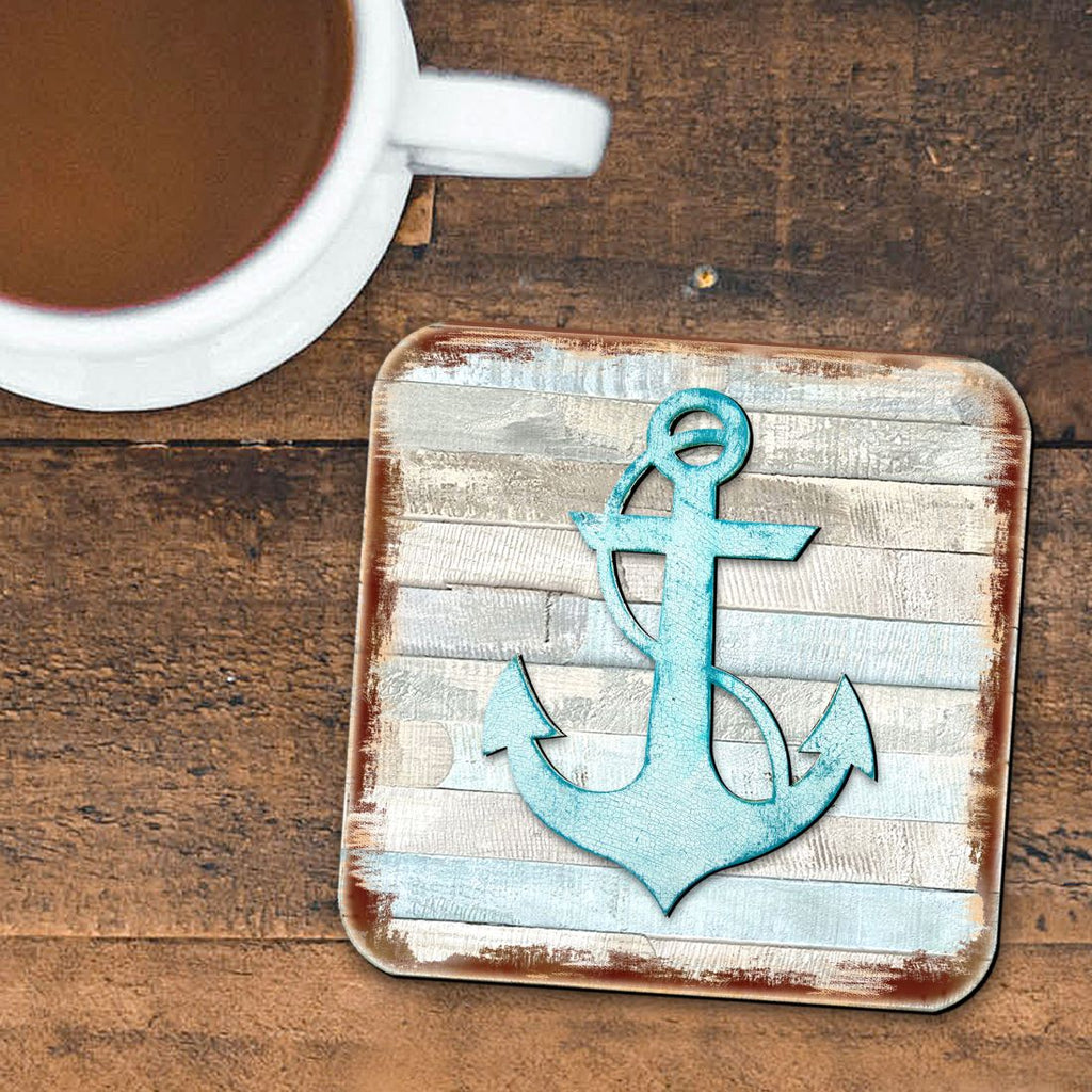 Anchor Coastal Wooden Cork Coasters Gift Set of 4 by Nature Wonders - Coastal Sea-Life Decor - 8198521-9C-S4