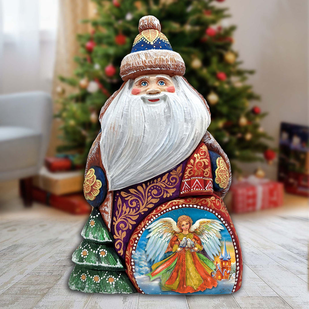 Guardian Angel Santa Hand-Painted WOODCARVED Masterpiece Figurine by G. DeBrekht - Nativity Holiday Decor - 8206023