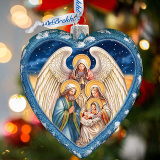 Angel's Divine Presence Nativity Heart Glass Ornament by G. Debrekht - Nativity Holiday Decor - 738-094