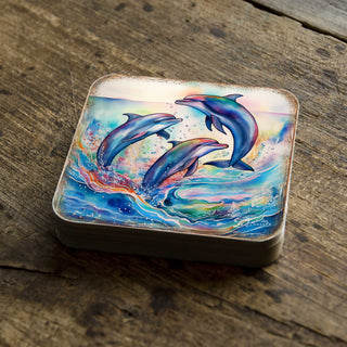 Dolphins Wooden Cork Coasters Gift Set of 4 by G. Debrekht - Coastal Holiday Decor - 8199450-3C-S4