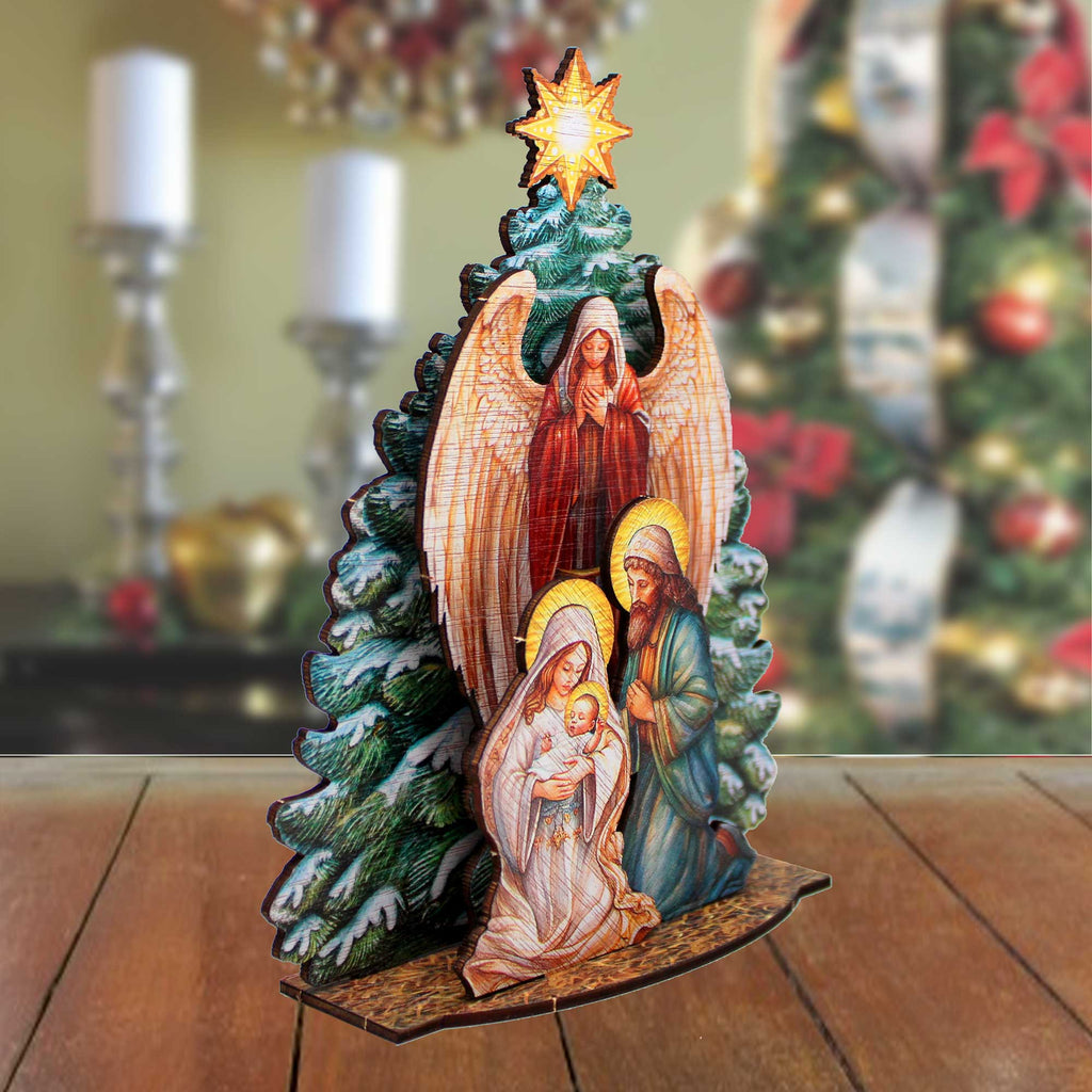 Nativity Scene with Christmas Tree Decorative Village Eco Wood Set by G. Debrekht Nativity Holiday Decor - 852767