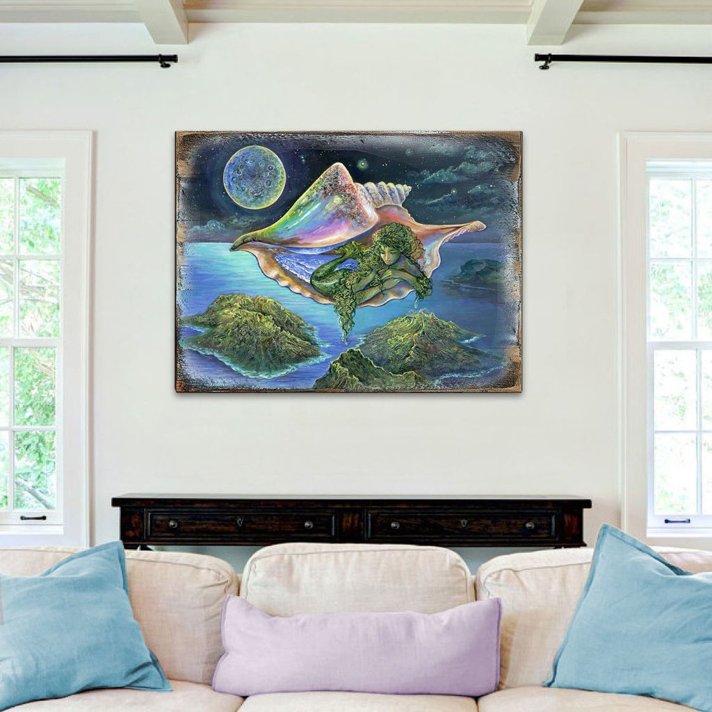 Sea View Fantasy Wooden Wall Art by Josephine Wall - Fantasy Decor - 852136-JW