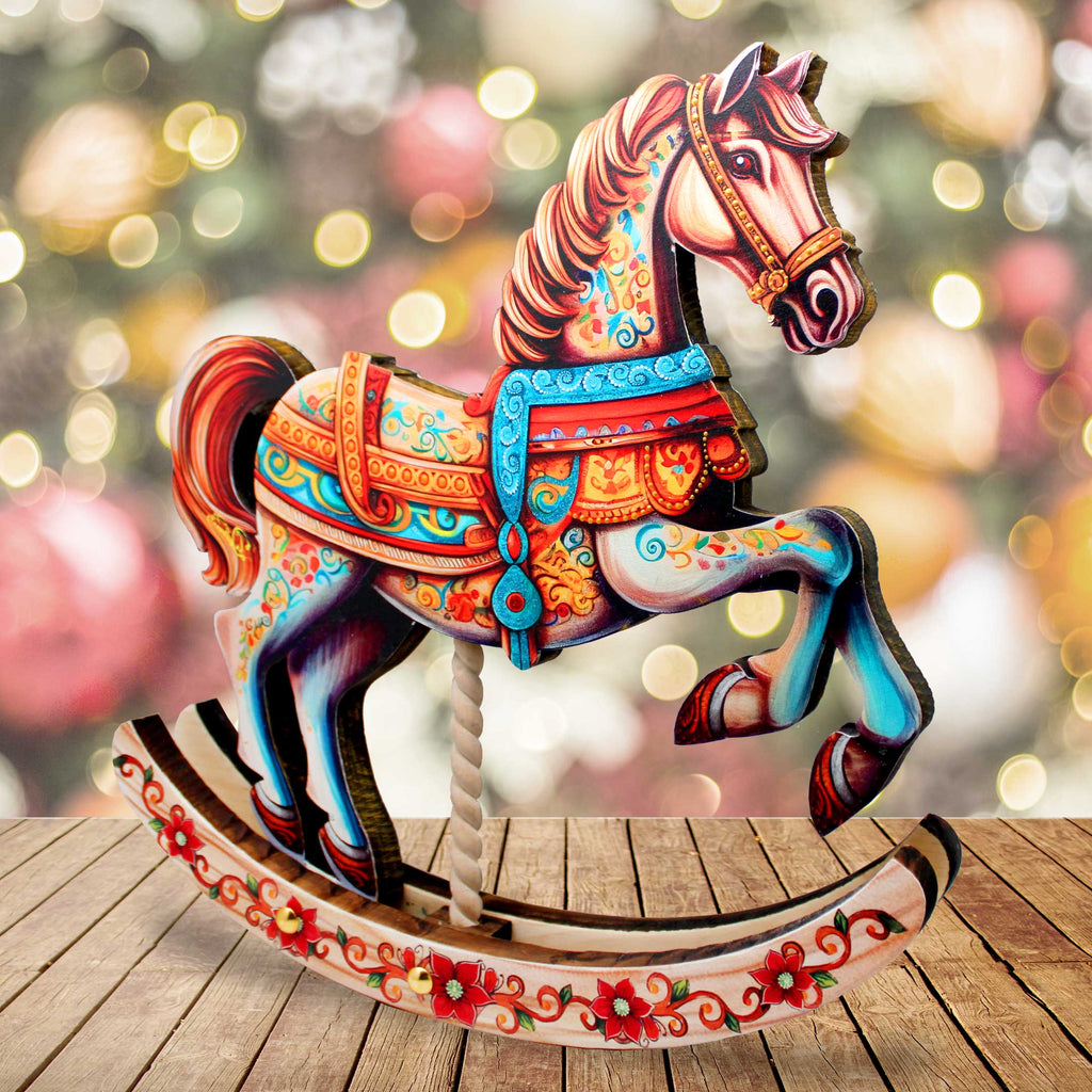 Carousel Horse Decorated Centerpiece - Limited Edition Wooden Figurine by G. Debrekht - Christmas Decor - 89319