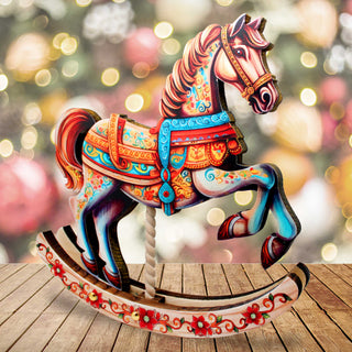 Carousel Horse Decorated Centerpiece - Limited Edition Wooden Figurine by G. Debrekht - Christmas Decor - 89319