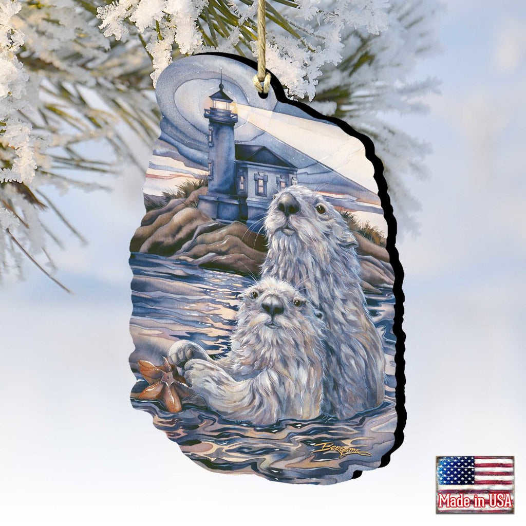 Starlight Otter Lighthouse Wooden Ornaments by J. Bergsma - Coastal Sea-Life Decor - 8591572-JB