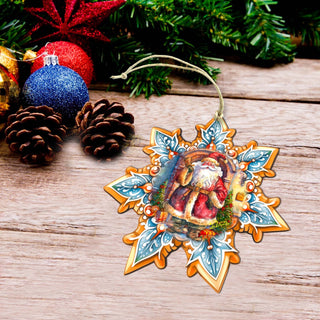 Santa with Bell Snowflake Large Wooden Ornament by G. Debrekht - Christmas Santa Snowman Decor - 8688419M
