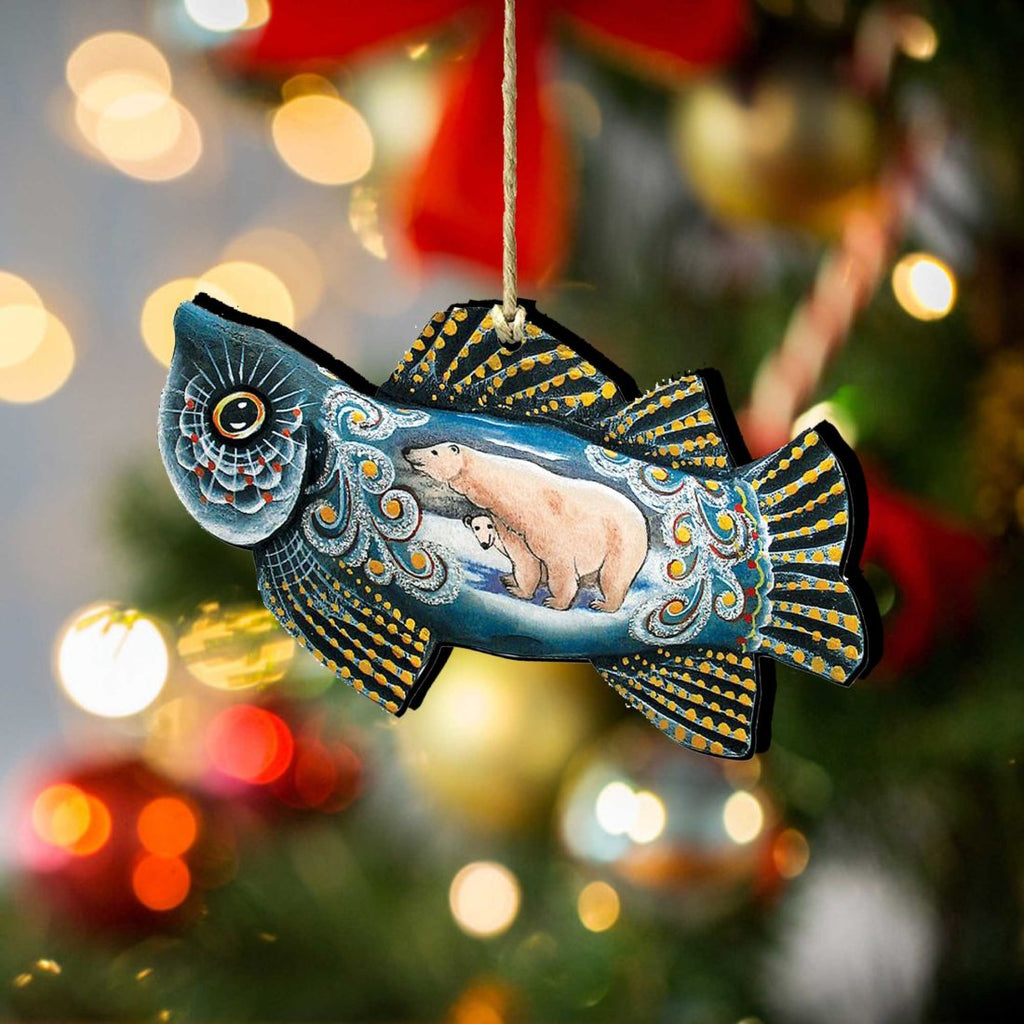 Frosty Fish Christmas Wooden Ornaments by G. DeBrekht - Coastal Holiday Decor - 8126141