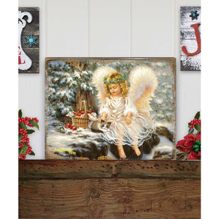 American Angel Winter Companions Wooden Wall Art by D. Gelsinger - Nativity Holiday Decor - 95657B-0718