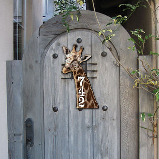 Giraffe Wooden Custom House Number Sign - Nature Wildlife Decor - Handcrafted Wooden Handcrafted Wooden Address Sign - MA982312