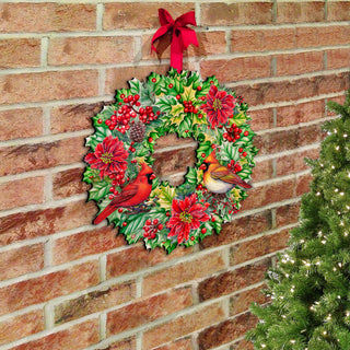 Holiday Cardinal Garland Wreath Holiday Door Decor by G. Debrekht - Christmas Decor - 8611070H