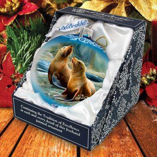 Coastal Sea Lions Glass Ornament by G. Debrekht - Wildlife Holiday Decor - 73388