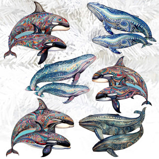 Embracing Whales Clip-On Eco Wood Decorative Ornaments Set of 6 by G. Debrekht - Wildlife Decor - 8090107C-S6