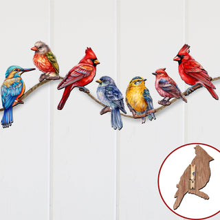 Winter Birds Clip-On Eco Wood Decorative Ornaments Set of 6 by G. Debrekht - Christmas Decor - 8090005C-S6