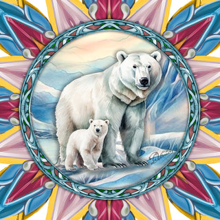 Polar Bear with Cub Star Tree Topper Wooden Decor by G. Debrekht - Wildlife Holiday Decor - 89509