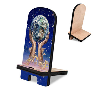 World In My Hands Cell Phone Stand Inspirational Decor Wood Mobile Tablet Holder Charging Station Organizer by Josephine Wall - 892081-JW