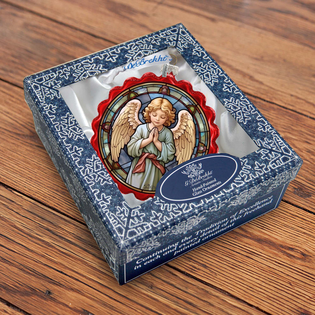 a blue box with a picture of an angel on it