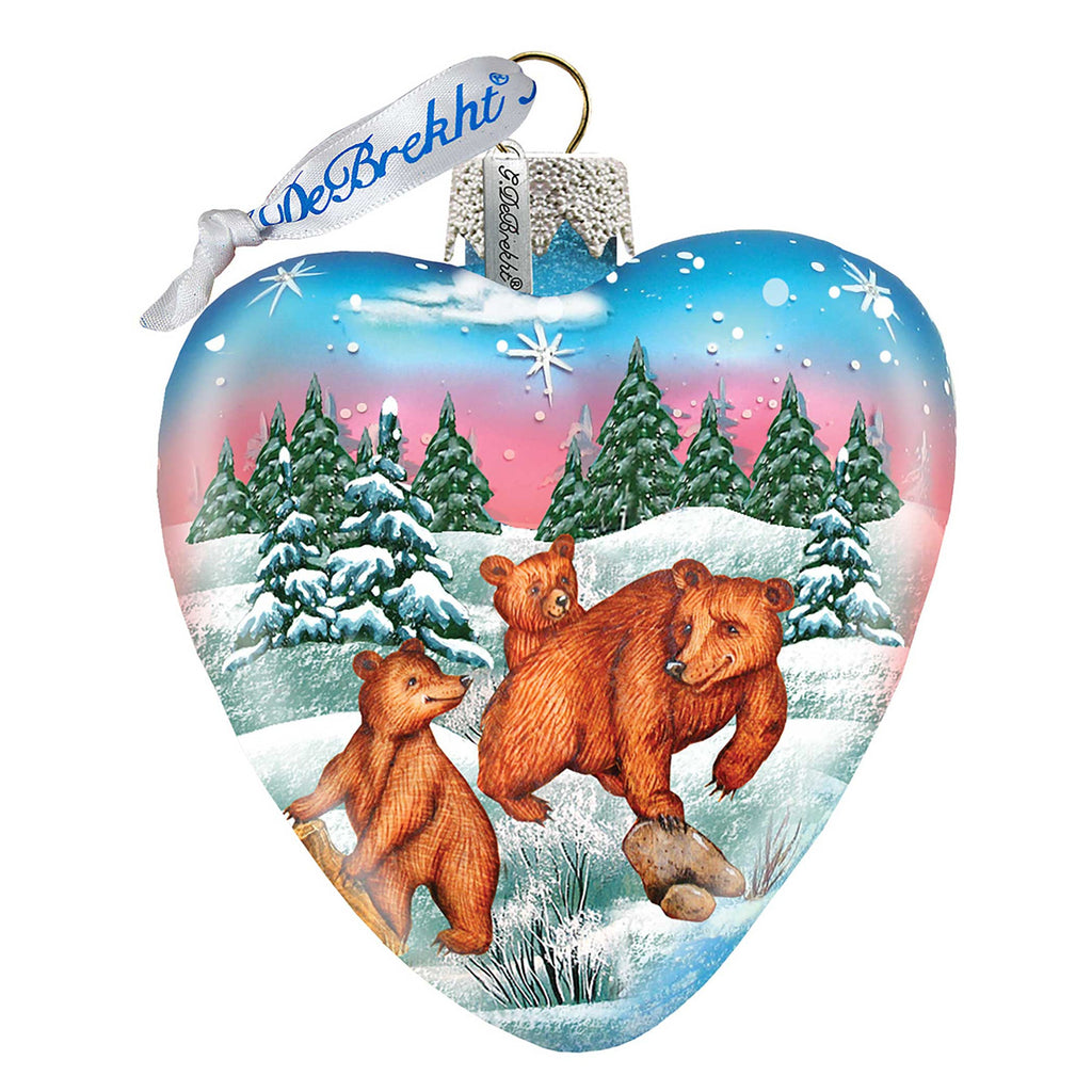 Kodiak Family Heart Glass Ornament by G. DeBrekht - Wildlife Holiday Decor - 73432
