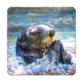 Otter Coastal Wooden Cork Coasters Gift Set of 4 by Nature Wonders - Coastal Sea-Life Decor - 95239C-S4