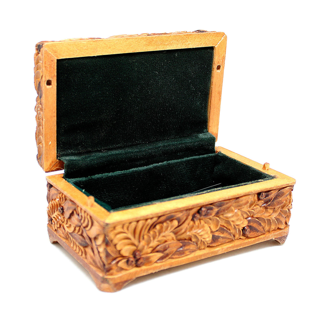 One-of-a-Kind Floral WOODCARVED Jewelry BOX 5x3x2.5