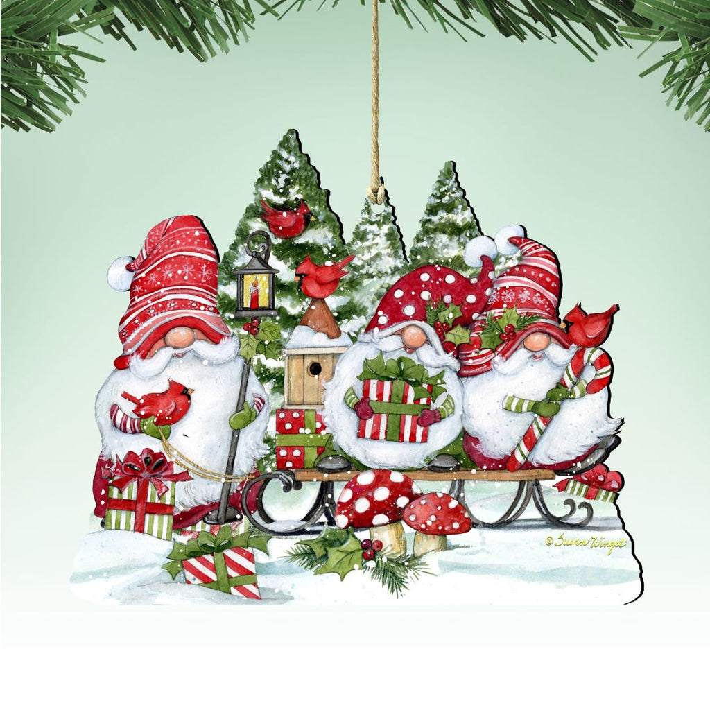 Christmas Gnome Wooden Ornament - Tree Ornament by Susan Winget - Christmas Santa and Snowman Decor - 8471109-SW