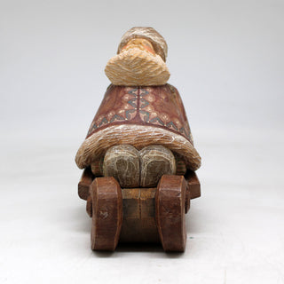 One-of-a-Kind Santa with Bag on Sleigh WOODCARVED Figurine 6x6x35 inches by G. Debrekht - - Unique Handcarved and Handpainted Collectible