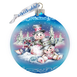 Kind Sweet Snowman Family Glass Ornament by Jamie Mills-Price - Christmas Santa Snowman Decor - 71201-0113