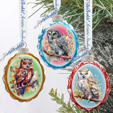 Wise Owls Mercury Glass Ornaments Set of 3 by G. Debrekht - Wildlife Holiday Decor - 770146S3