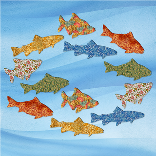 a vibrant and colorful arrangement of fish, each with its own unique pattern and design, creating a lively and dynamic scene.