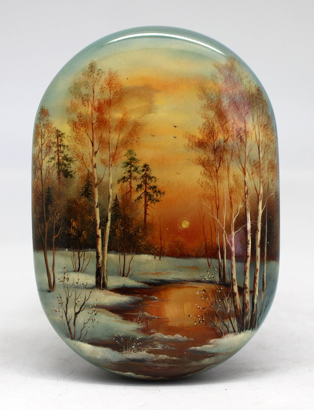 Handpainted One-of-a-Kind Papier Mache Lacquered Miniature Box 3 x 4.5 x 1