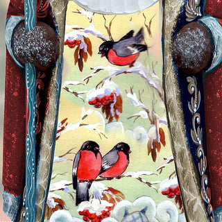 Winter's Morning Bird Chirping Santa Hand-Painted WOODCARVED Figurine by G. DeBrekht - Wildlife Holiday Decor - 8202012