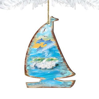 Sailboat Wooden Ornaments by G. DeBrekht - Coastal Holiday Decor - 8198524-2
