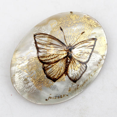 One-of-a-Kind Mother of Pearl Lacquered Miniature Jewelry Pin 1.5 x 1