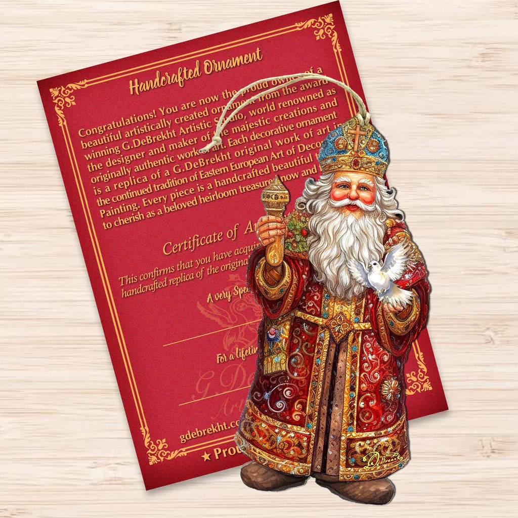 Santa's Dove of Hope Wooden Ornaments by G. Debrekht - Christmas Santa Snowman Decor - 8691416
