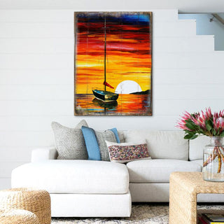Alberty Sailboat Sunset Wooden Coastal Wall Art by Nature Wonders - Coastal Sea-Life Decor - 95323B