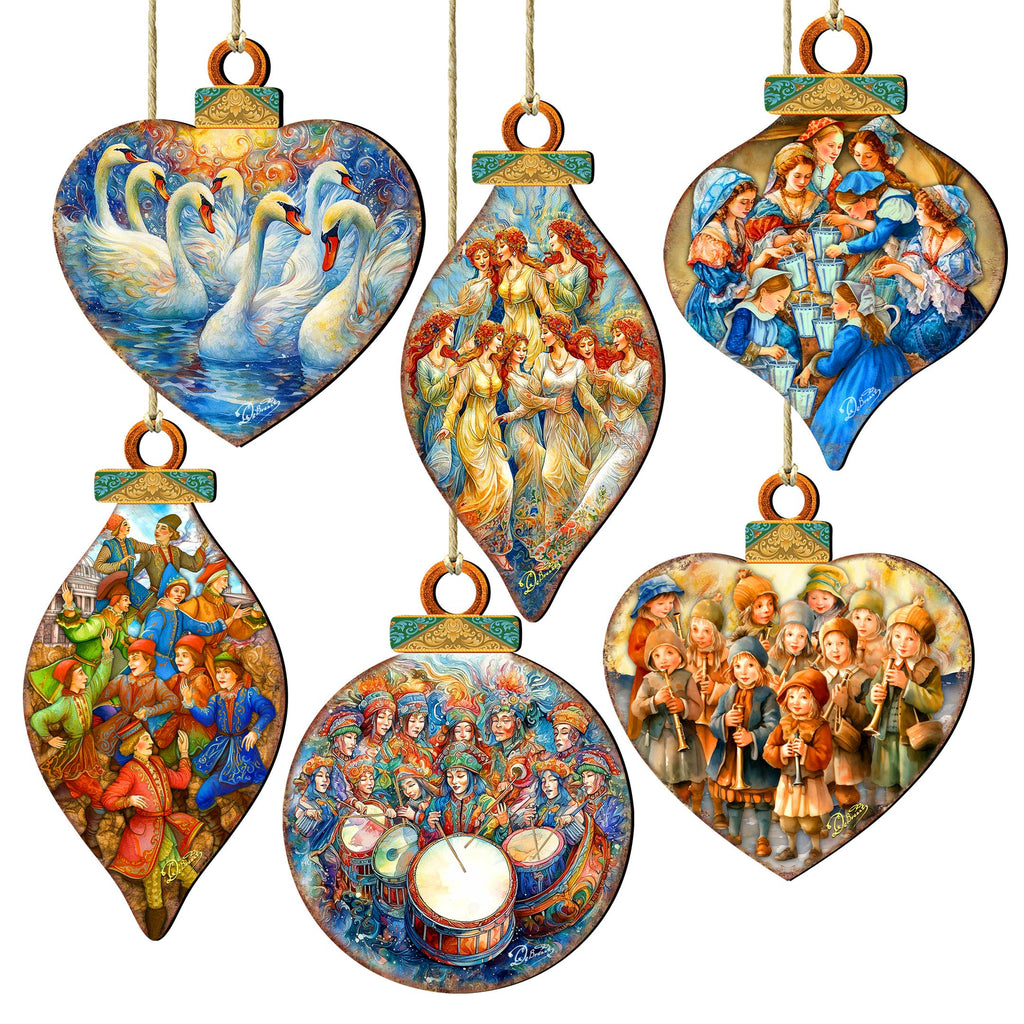 Twelve Days of Christmas Eco Wood Ornaments Set of 12 by G. DeBrekht - Christmas Decor 12 Days of Christmas - 8610102-S12
