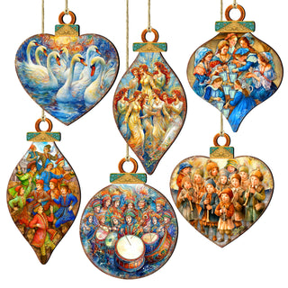 Twelve Days of Christmas Eco Wood Ornaments Set of 12 by G. DeBrekht - Christmas Decor 12 Days of Christmas - 8610102-S12