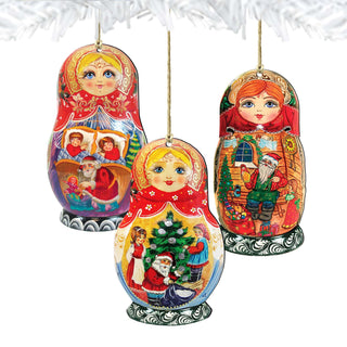 Christmas Doll Wooden Ornaments Set of 3 by G. DeBrekht - Christmas Decor - 8100107S3