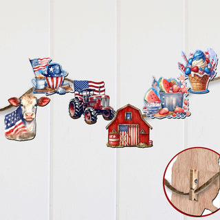 American Farmhouse Clip-On Eco Wood Decorative Ornaments Set of 6 by G. Debrekht - Patriotic Decor - 8090001C-S6