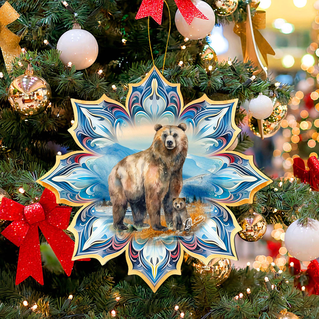 Brown Bear Snowflake Large Wooden Ornament by G. Debrekht - Nature Wildlife Decor - 8688409M