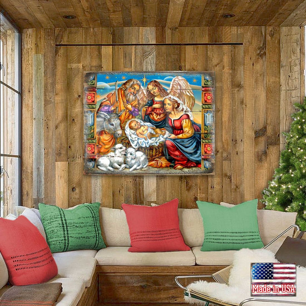 Hitchin Nativity Wooden Wall Art by G. DeBrekht - Nativity Holiday Decor - 8614031B