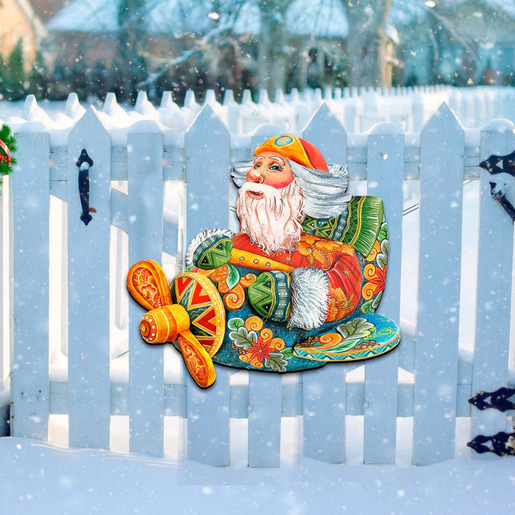 Santa On the Airplane Door Decor by G. DeBrekht - Christmas Santa Snowman Decor - 8112030H