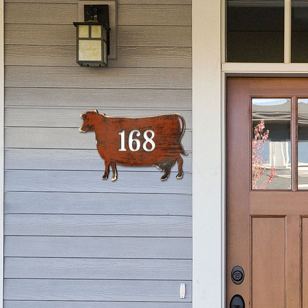 Cow Wooden Custom House Number Sign - Nature Wildlife Decor - Handcrafted Wooden Handcrafted Wooden Address Sign - MA98140